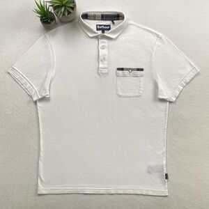 Barbour Corpatch Trim Fit Contrast Tartan Plaid Short Sleeve Polo Shirt (White)